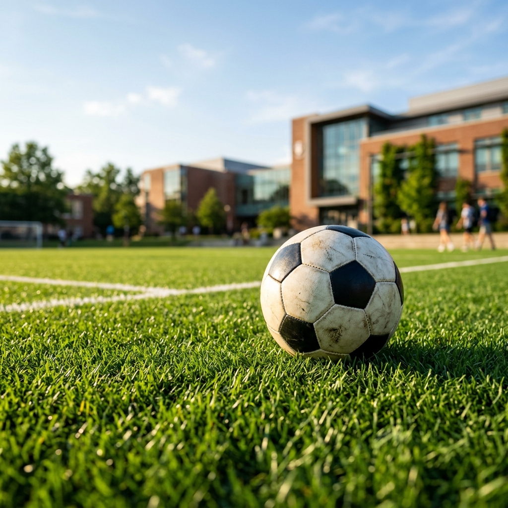 Close-up of a soccer ball on a green field
